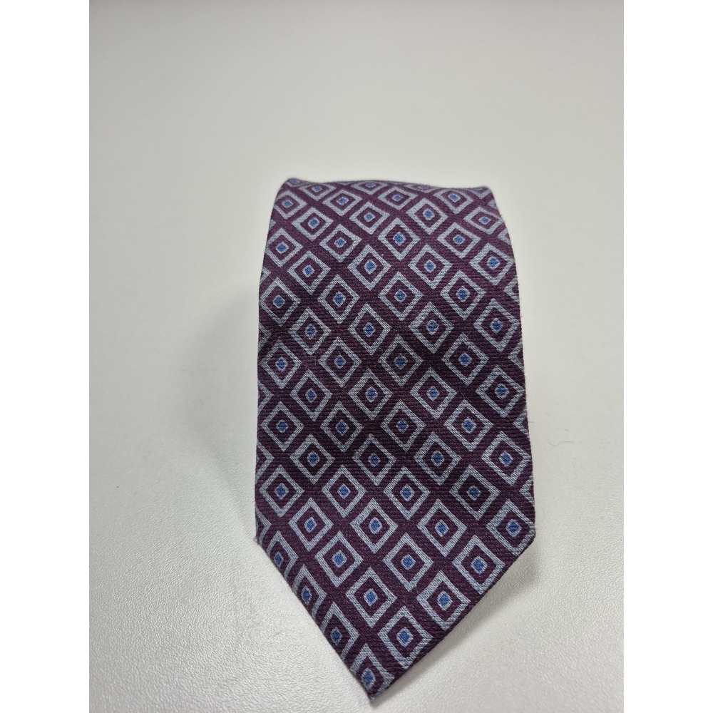 Tie Mens One Size Purple Geometric 100% Silk Woven Pointed Classic Necktie